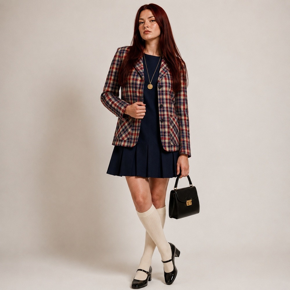Vintage 70s Cricket Lane plaid double button blazer Jacket, med -‎ L